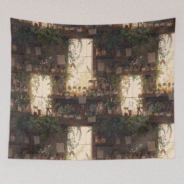 Item preview, Magical herbology lab, labeled jars, bright window designed and sold by CoolPixels.