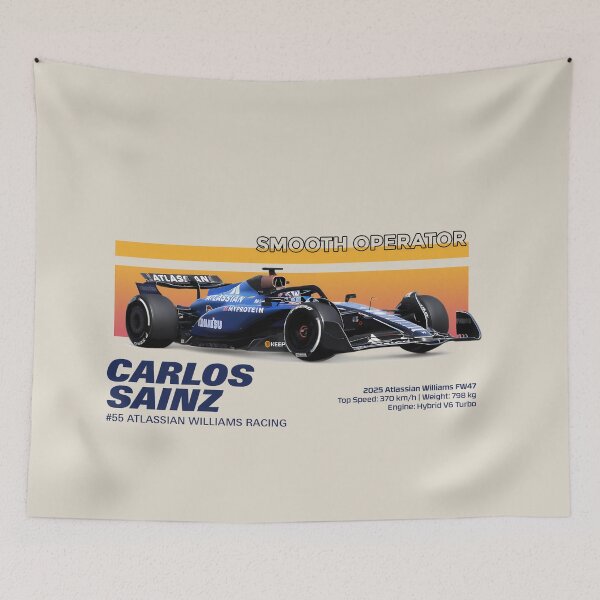 Item preview, Carlos SAINZ - Racing Car "Smooth Operator" - Retro Speed F1 Art - #55 Williams Racing Tribute designed and sold by Studio F1Grid.