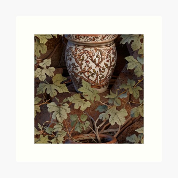 Item preview, Rustic Ceramic Pot With Intricate Floral Pattern And Vines designed and sold by CoolPixels.