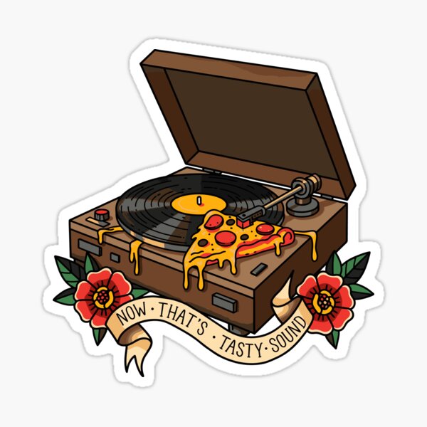 Item preview, "Now that's a tasty sound" - Record player with pizza designed and sold by Tattee.