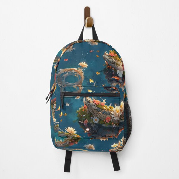 Item preview, Koi dragon covered in flowering pattern, tranquil lake designed and sold by CoolPixels.