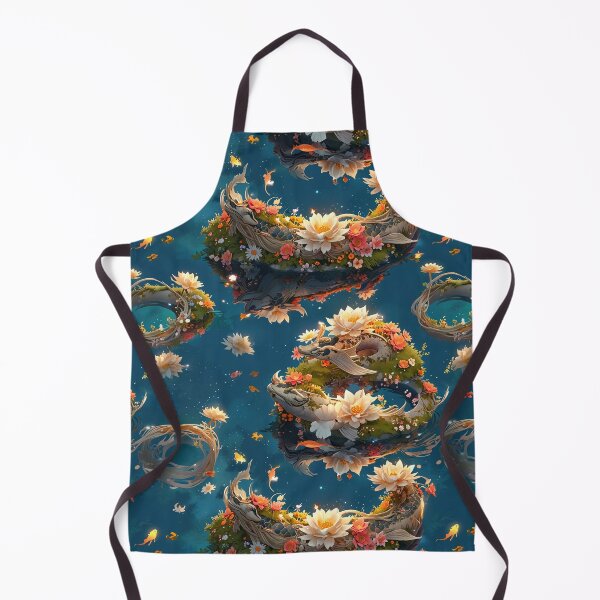 Item preview, Koi dragon covered in flowering pattern, tranquil lake designed and sold by CoolPixels.