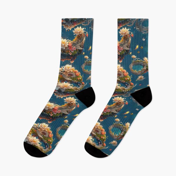 Item preview, Koi dragon covered in flowering pattern, tranquil lake designed and sold by CoolPixels.