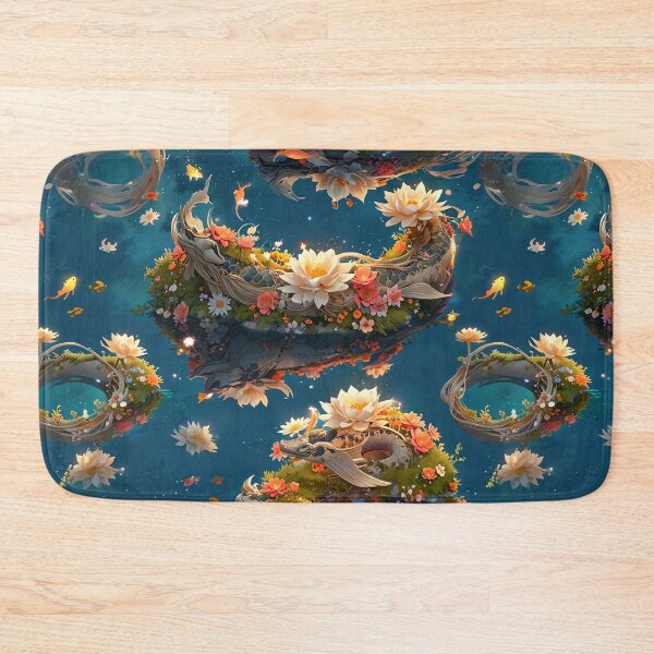 Item preview, Koi dragon covered in flowering pattern, tranquil lake designed and sold by CoolPixels.