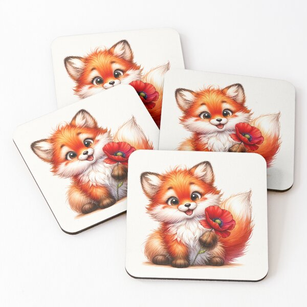 Item preview, Happy Fox with a Poppy Flower designed and sold by SolaoLab.
