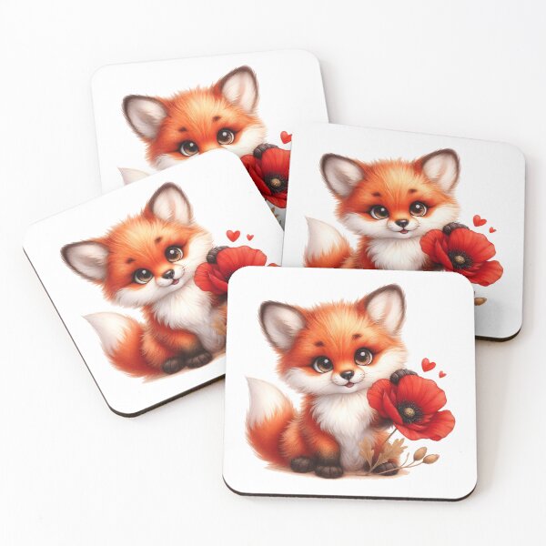 Item preview, Adorable Fox with a Poppy Flower designed and sold by SolaoLab.