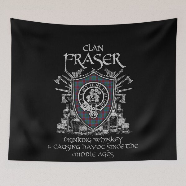 Item preview, Clan Fraser of Altyre drinking whiskey and causing havoc heritage crest tartan plaid designed and sold by Clan1093.