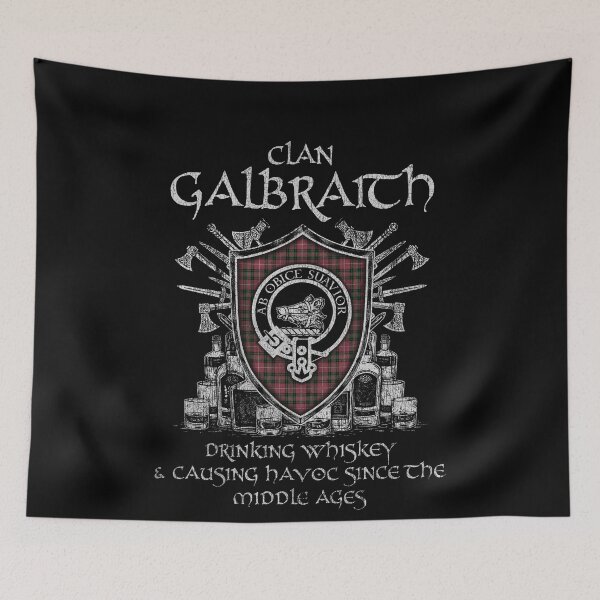 Item preview, Clan Galbraith Maroon drinking whiskey and causing havoc heritage crest tartan plaid designed and sold by Clan1093.