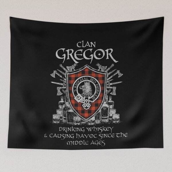 Item preview, Clan Gregor Red & Black drinking whiskey and causing havoc heritage crest tartan plaid designed and sold by Clan1093.