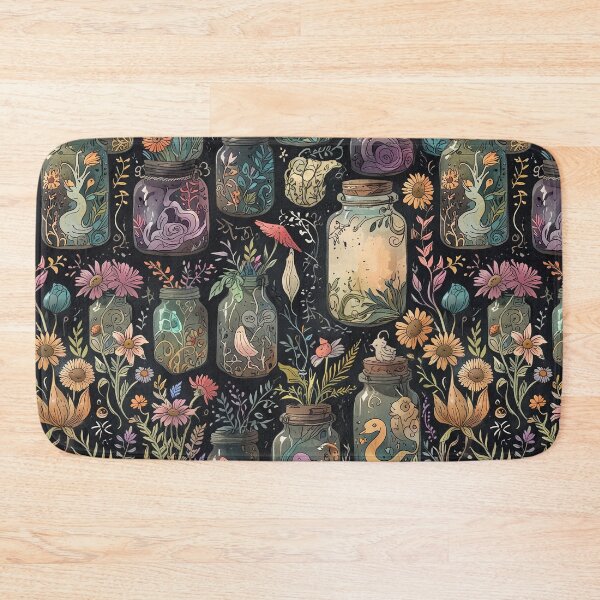 Item preview, Colorful decorated jars, flowers, dark background designed and sold by CoolPixels.