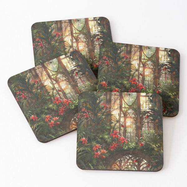 Item preview, Victorian greenhouse, red flowers, soft sunrays designed and sold by CoolPixels.