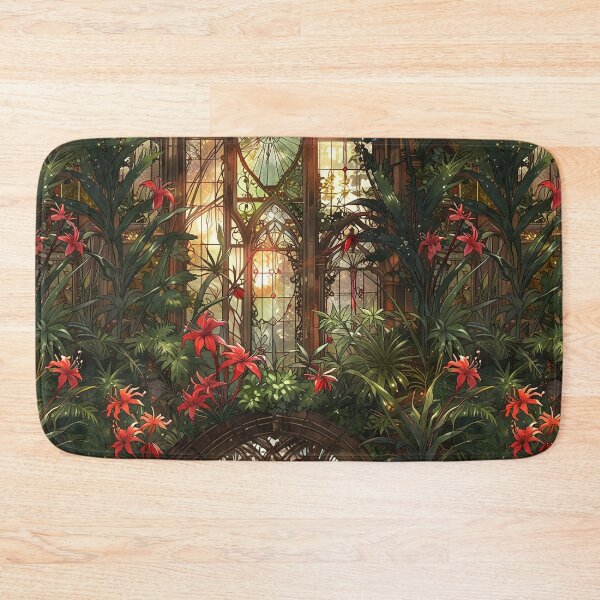 Item preview, Victorian greenhouse, red flowers, soft sunrays designed and sold by CoolPixels.