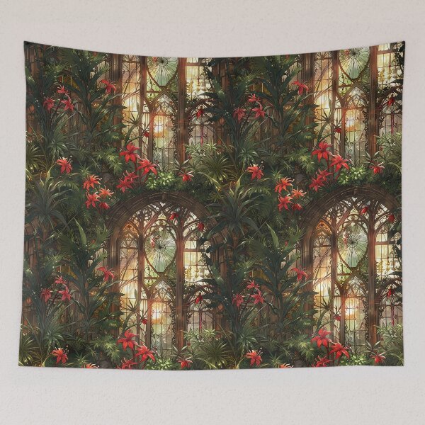 Item preview, Victorian greenhouse, red flowers, soft sunrays designed and sold by CoolPixels.