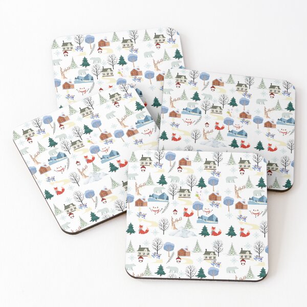 Item preview, Snowy Mountain with winter  forest, deer, and fox style designed and sold by PepfryPrinting.