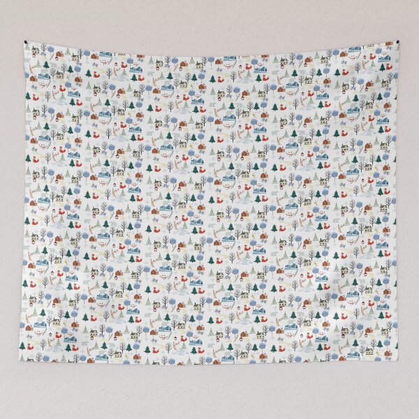 Item preview, Snowy Mountain with winter  forest, deer, and fox style designed and sold by PepfryPrinting.