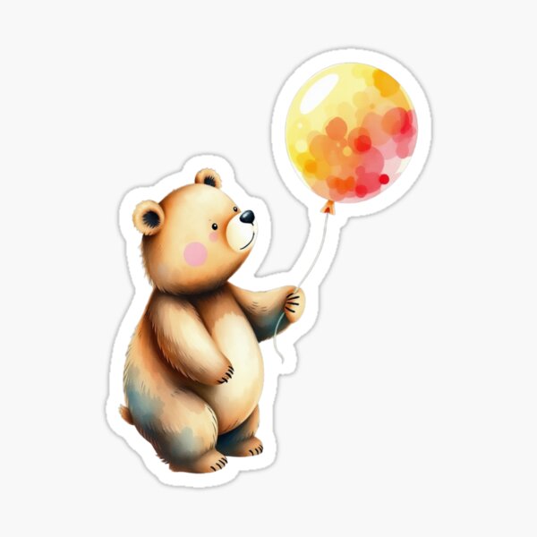 Watercolor Teddy Bear with Balloon Sticker