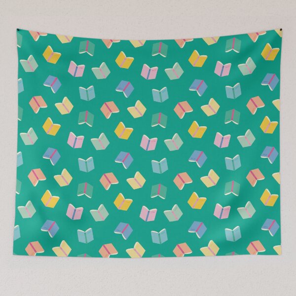 Item preview, Colorful books with turquoise background for booklovers designed and sold by StudioPippinDesigns.