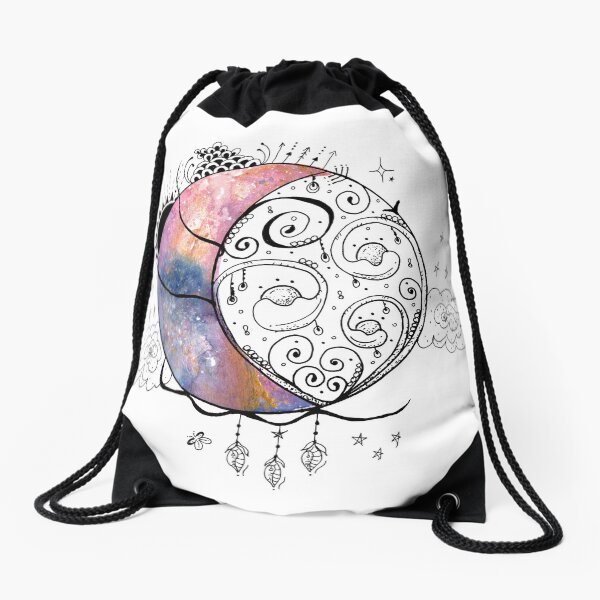 Graphic Moon Watercolor Painting Drawstring Bag