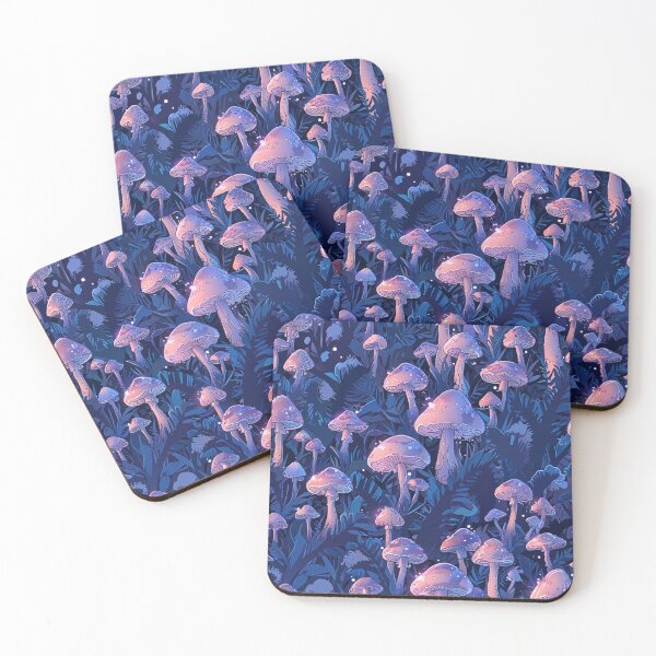 Item preview, A field of mushrooms in a mystical forest, purple hues designed and sold by CoolPixels.