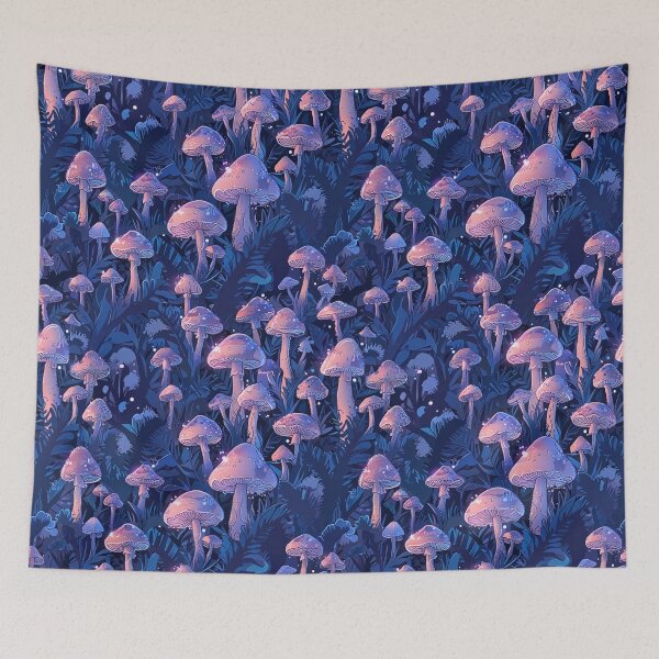 Item preview, A field of mushrooms in a mystical forest, purple hues designed and sold by CoolPixels.
