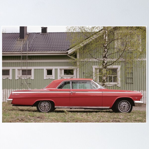 Item preview, Red Vintage Car in Front of a Private House in Spring designed and sold by Uniikki.