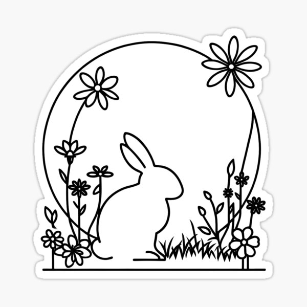 Kopie von Osterhase Line Art schwarz Sticker