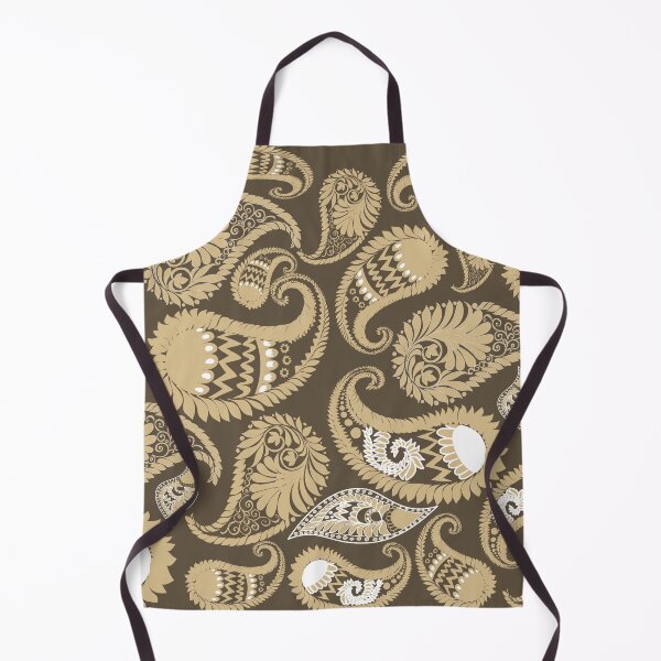 Item preview, A richly detailed paisley tile design with golden and white motifs on a deep brown background, ideal for wallpaper, fabric, or digital print. designed and sold by MJMiraathita.