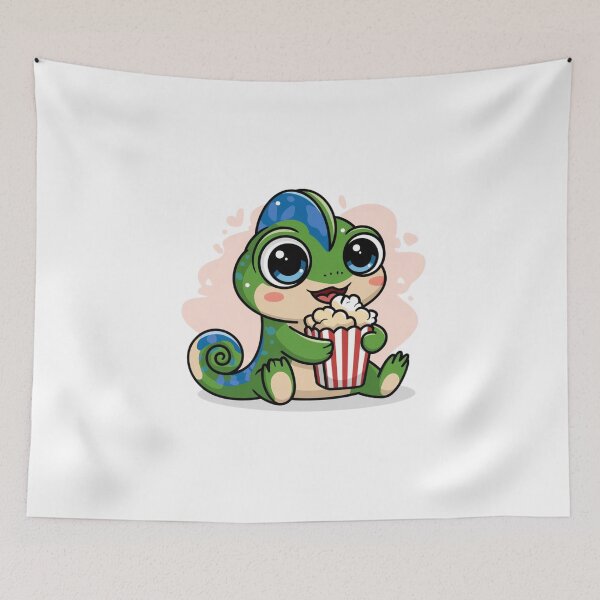 Item preview, chameleon eating popcorn designed and sold by Eternalski.
