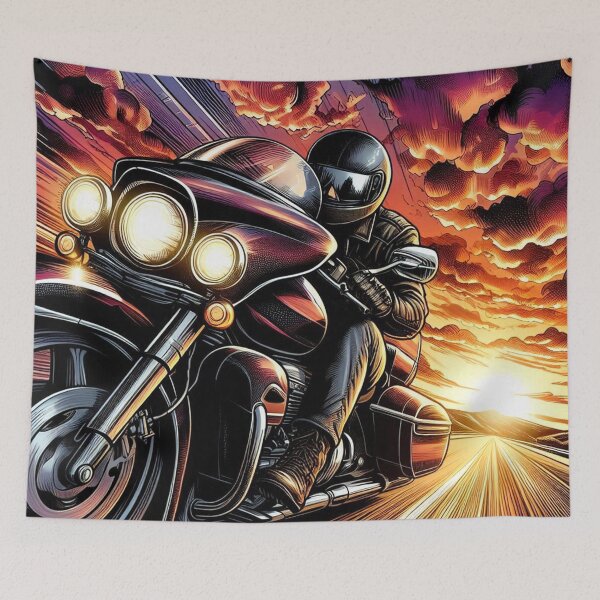 Item preview, Biker Touring at Sunset in Comic Style – AI Artwork for Motorcycle Adventure and Vacation Lovers' Apparel & Accessories designed and sold by knalpot-design.