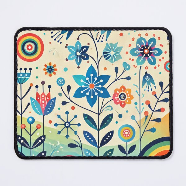 Item preview, Scandinavian Folk Art Bell-Shaped Flowers & Rainbows – Cheerful Nordic Garden by heidiannemorris designed and sold by FOLK ART FUSION by heidiannemorris.