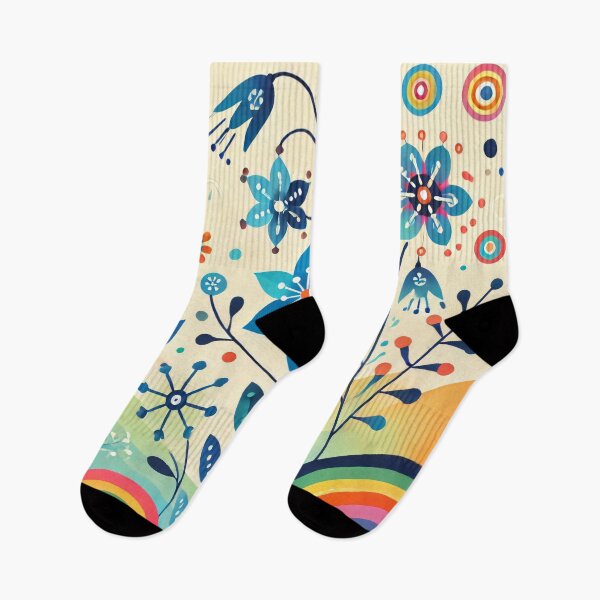 Item preview, Scandinavian Folk Art Bell-Shaped Flowers & Rainbows – Cheerful Nordic Garden by heidiannemorris designed and sold by FOLK ART FUSION by heidiannemorris.
