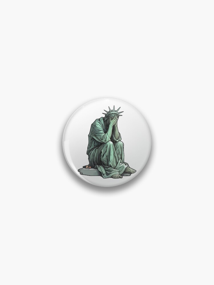 Thumbnail 1 of 3, Pin, Statue of liberty crying designed and sold by CyberYogi.