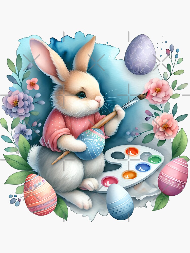 Thumbnail 3 von 3, Sticker, Osterhase bemalt Eier designt und verkauft von Kobeko.