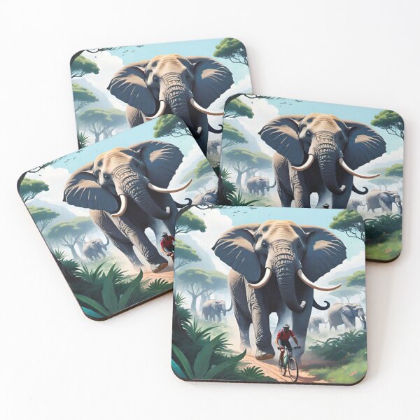 Item preview, Elephant Chasing an MTB Rider on African Savannah Trails designed and sold by GrizzlyCollective.
