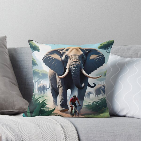 Item preview, Elephant Chasing an MTB Rider on African Savannah Trails designed and sold by GrizzlyCollective.
