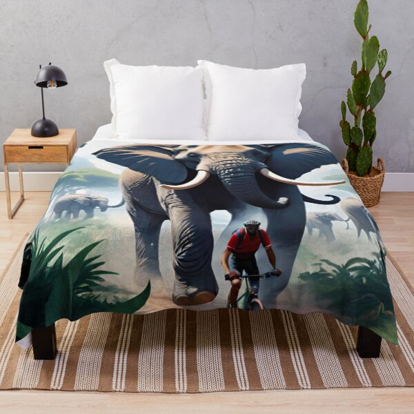 Item preview, Elephant Chasing an MTB Rider on African Savannah Trails designed and sold by GrizzlyCollective.