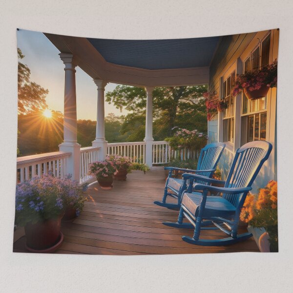 Item preview, Front Porch with Blue Rocking Chairs designed and sold by Kathy Weaver.