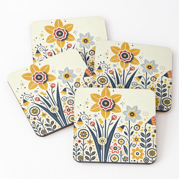 Item preview,  Scandinavian Folk Art Daffodils – Cheerful Nordic Floral Garden by heidiannemorris designed and sold by FOLK ART FUSION by heidiannemorris.