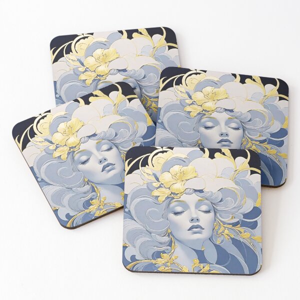 Item preview, Woman portrait in blue and gold dreamy and romantic designed and sold by IHImage.