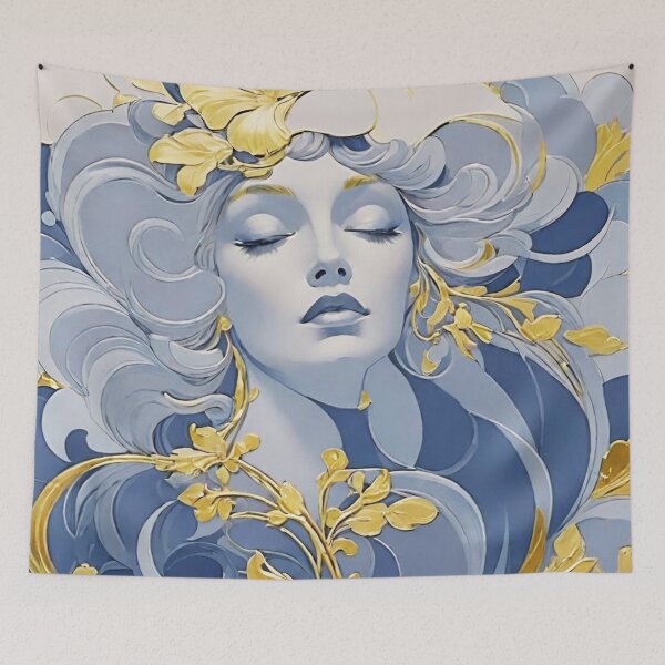 Item preview, Woman portrait in blue and gold dreamy and romantic designed and sold by IHImage.