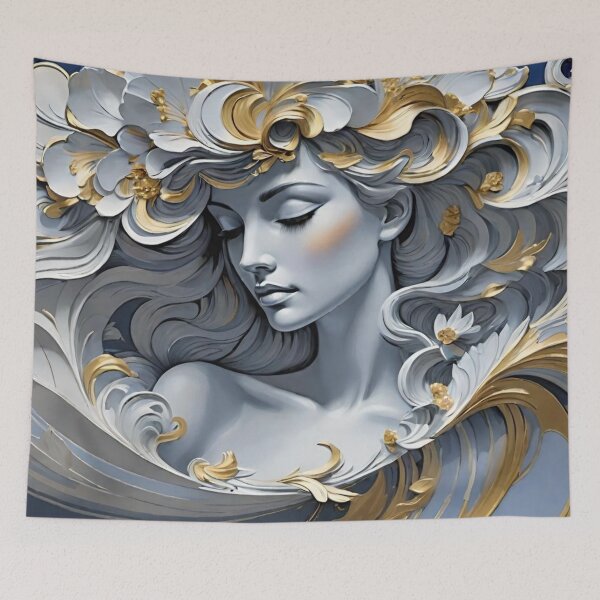 Item preview, Woman portrait in blue and gold dreamy and romantic designed and sold by IHImage.