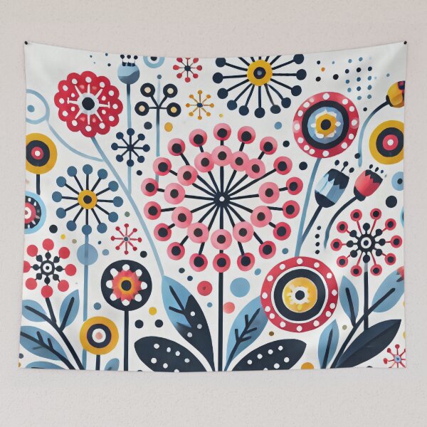 Item preview, Scandinavian Folk Art Alliums & Dandelion Flowers – Whimsical Nordic Field by heidiannemorris designed and sold by FOLK ART FUSION by heidiannemorris.