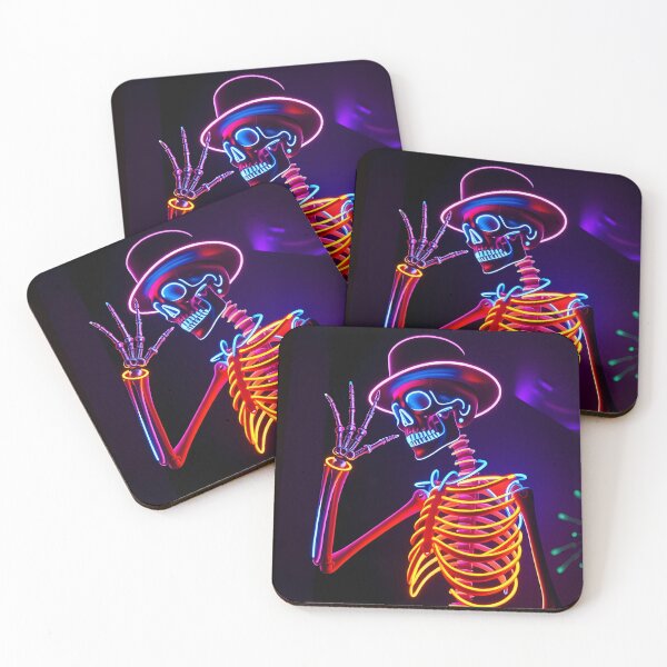 Item preview, Neon Skeleton with Top Hat – Retro Glow Vibes designed and sold by FusionCipher.