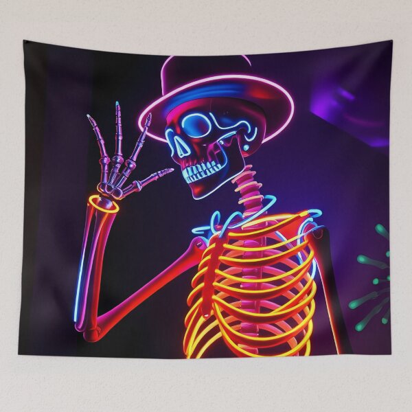 Item preview, Neon Skeleton with Top Hat – Retro Glow Vibes designed and sold by FusionCipher.