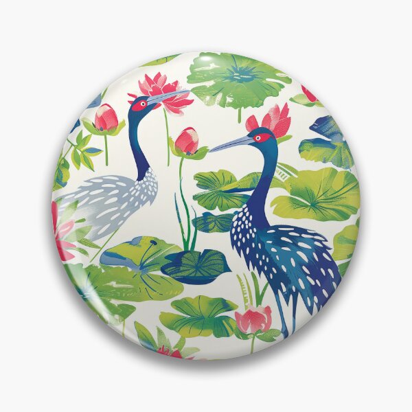 Item preview, colourful cranes in water lily pond designed and sold by PoppyLaneStudio.