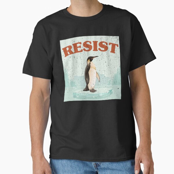 Vista previa del artículo con la obra «Resiste la protesta de los pingüinos, aletas arriba, activismo vintage retro», diseñado y vendido por aymanehammi.