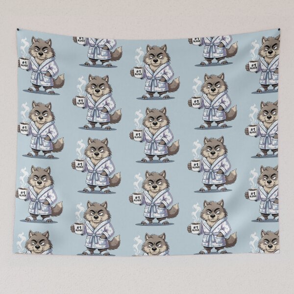 Item preview, Alpha Wolf in Robe Funny Cartoon | Cozy Animal Coffee Design designed and sold by Krasnovaovaova.