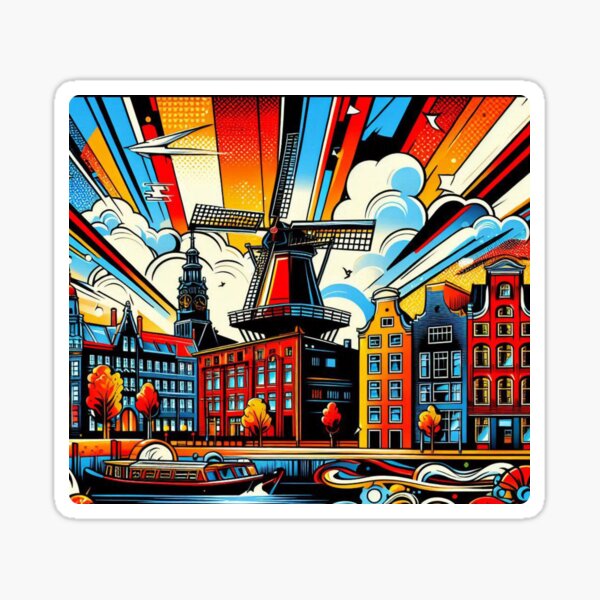 Item preview, Amsterdam in Comic Style – AI Artwork of the Iconic Dutch City for Travel and Vacation Lovers’ Apparel & Accessories designed and sold by knalpot-design.