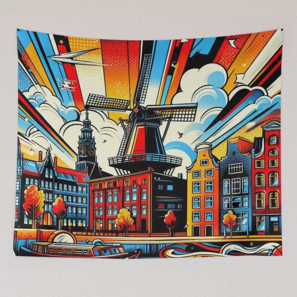 Item preview, Amsterdam in Comic Style – AI Artwork of the Iconic Dutch City for Travel and Vacation Lovers’ Apparel & Accessories designed and sold by knalpot-design.