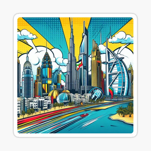 Item preview, Dubai City in Comic Style – AI Artwork of Iconic Landmarks for Travel and Vacation Lovers’ Apparel & Accessories designed and sold by knalpot-design.